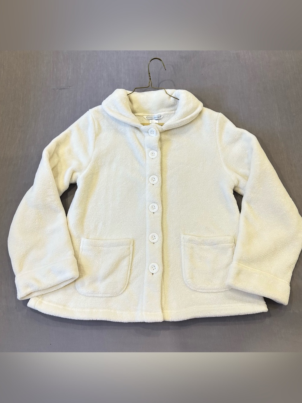 Cuddledown white Fuzzy Fleece Button Up Cardigan Jacket size Small